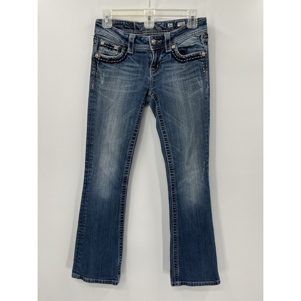 Miss Me Blue Boot Cut Jeans with Silver Accents - Picture 8 of 16